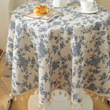 Nappe Ronde en Coton et Lin à Fleurs