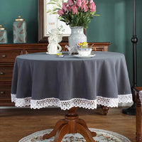 Nappe de Table Grise et Ronde avec Dentelle