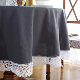 Nappe de Table Grise et Ronde avec Dentelle