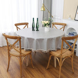 Nappe de Table Grise et Ronde avec Macramé