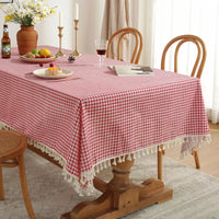 Nappe Table Rose à Carreaux avec Pampilles