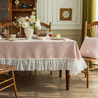 Nappe de Table Rose et Rectangulaire avec Dentelle