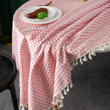 Nappe de Table Rose et Ronde à Carreaux