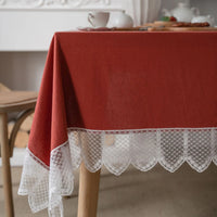 Nappe de Table Rouge avec Dentelle