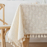 Nappe coton fleuri à pompons esprit campagne chic
