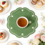 set table rond brode vert sauge festonne